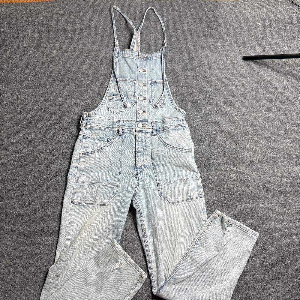 Pilcro Overalls Women Small Blue The Painter Denim Button Front Strappy Jumpsuit